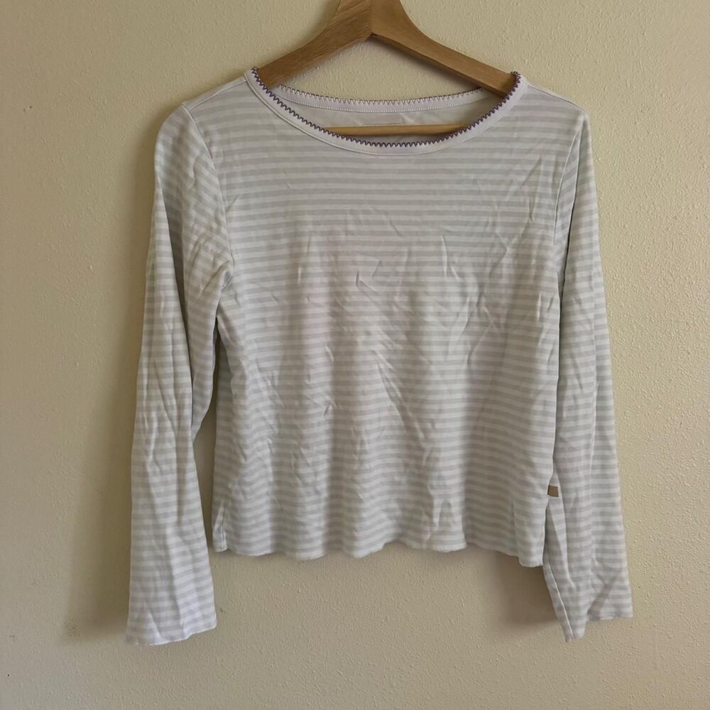 Cozyland Morgan Lane Ellie Long Sleeve Stripe Pima Cotton Tee Gray White Medium